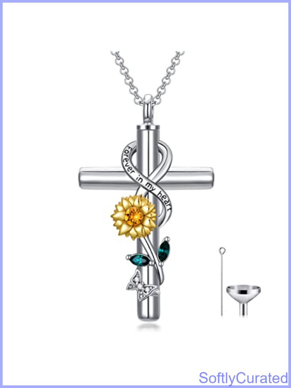 925 Sterling Silver Cross Urn Necklace Sunflower Ashes Memorial Pendant